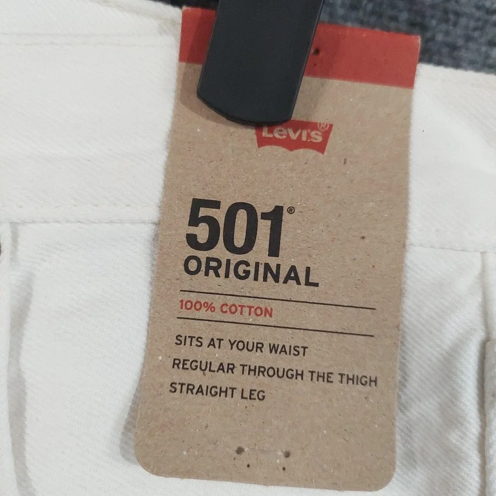 Levis 501 Original Jeans Mens 30x34 White 100% Cotton Button Fly Straight Denim